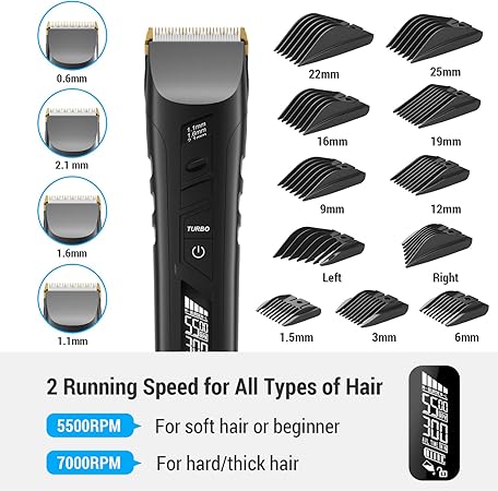 Professional Electric Hair Trimmer Men's Hair Trimmer Beard Trimmer Long Hair Trimmer Men Battery and Mains Operated with 38 Length Settings (Black)