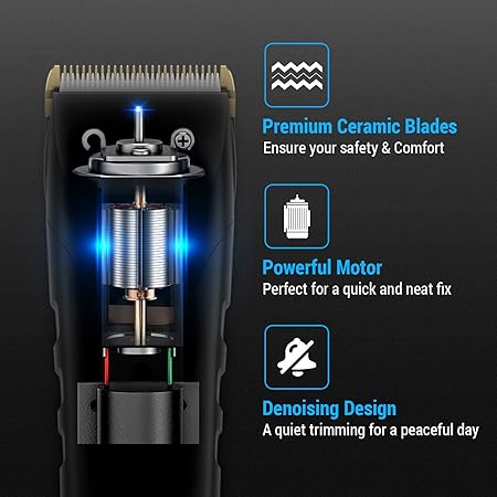 Professional Electric Hair Trimmer Men's Hair Trimmer Beard Trimmer Long Hair Trimmer Men Battery and Mains Operated with 38 Length Settings (Black)